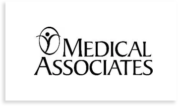 A black and white image of the logo for medical associates.