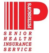 A red and white logo for senior health insurance service.